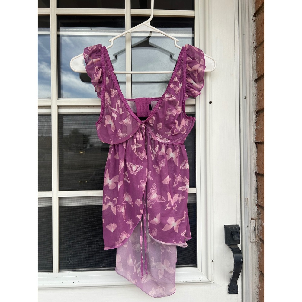 Dolls kill Horoscopez Butterfly Print Sheer Mesh Babydoll Top Sheer Y2K Coquette